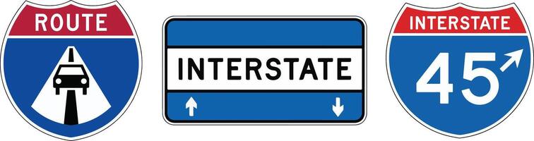 A set of three US Interstate Highway route, interstate designation Signs vector