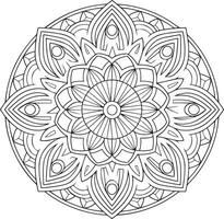 Intricate Mandala Design for Coloring Books Silhouette line art, symmetrical patterns and detailed floral elements vector