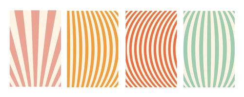 Groovy wave stripe set. Hand drawn groovy, hippie backgrounds. Distorted vertical stripes, warped streaks, fluid liquid wavy lines, doodle waves. Striped rectangle templates collection. vector