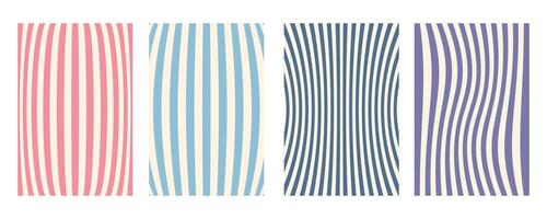 Groovy wave stripe set. Hand drawn groovy, hippie backgrounds. Distorted vertical stripes, warped streaks, fluid liquid wavy lines, doodle waves. Striped rectangle templates collection. vector