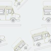 Editable Side View Mobile Food Truck Vectorized Illustration Seamless Pattern in Outline Style for Creating Background of Vehicle or Food and Drink Business Related Design vector