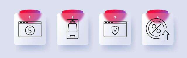E-commerce and online finance set icon. Digital banking, online shopping, financial security, web transactions, electronic payments, internet commerce, investment growth, cybersecurity vector