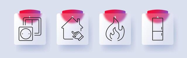 Home and energy set icon. Power socket, smart home, fire, refrigerator vector