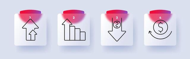 Finance and investment set icon. Growth arrow, stock increase, currency drop, financial cycle vector