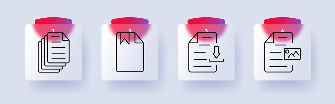 documentación y archivo conjunto icono. archivo pila, marcador documento, descargar archivo, imagen reporte vector