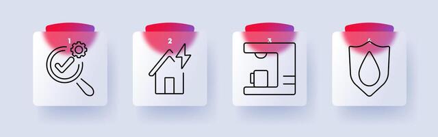 Technology and innovation set icon. Gear inspection, smart home, industrial automation, water security, engineering, modern solutions, system efficiency, safety vector
