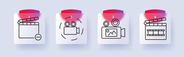 production set icon. Clapperboard, filming camera, recording, movie production, multimedia, entertainment, filmmaking, content creation vector