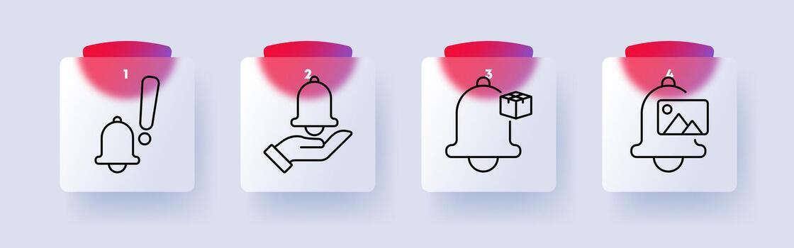 Notification set icon. Alert, reminder, package tracking, image notification, system updates, warnings, message alerts, digital communication vector