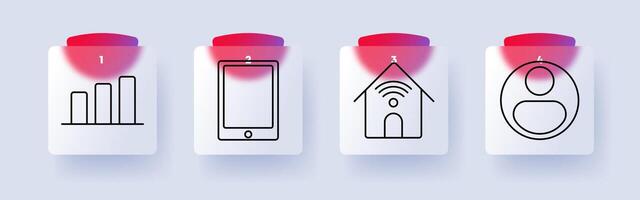 Technology and communication set icon. Statistics, tablet, smart home, user profile, data, analytics, digital devices, connectivity vector