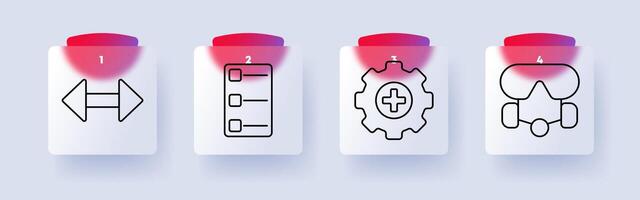 Navigation and system control set icon. Expand, checklist, medical settings, VR headset, control, system configuration, digital interface, technology vector