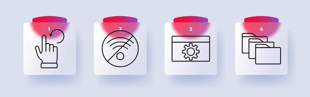 Digital interaction set icon. Touch gesture, no signal, settings window, file management, UI interaction, connectivity, internet issues, system preferences vector