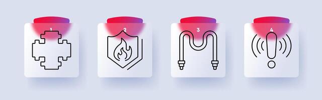 Safety and utilities set icon. Construction block, fire shield, pipeline, alert signal, safety, fire protection, infrastructure, emergency vector