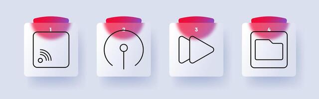 Connectivity and media set icon. Wireless signal, antenna, fast forward, file storage, media streaming, network transmission, communication technology, digital interaction vector