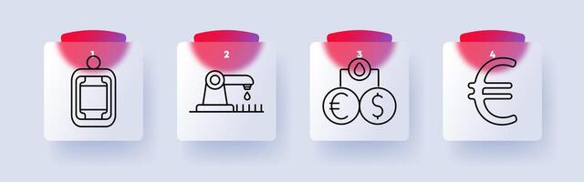 Technology and economy set icon. GPS device, industrial automation, currency exchange, euro sign, robotics, trade, digital payment, financial system vector