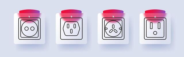 Electrical sockets set icon. European socket, US socket, universal plug, power outlet vector
