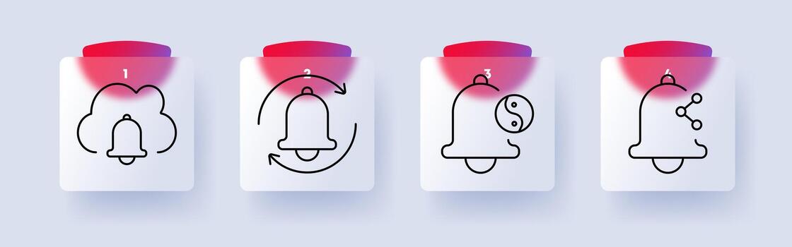 Notification set icon. Cloud alert, bell with arrows, balance notification, network alert, warning, synchronization, updates, system, digital services vector