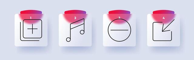 Media set icon. Add content, musical note, minus symbol, insert element, multimedia, sound, UI design, creativity, entertainment, editing vector