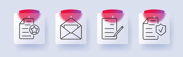 Document set icon. Star file, envelope, writing document, secure paper, paperwork, mail, editing, security, certification, official, communication. vector