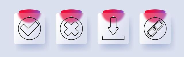Interface and communication set icon. Checkmark, cancel, download, link, decision-making, approval, digital interaction, connection, navigation, web design vector
