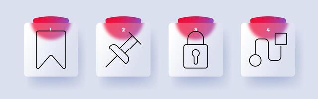 Organization set icon. Bookmark, pin, lock, flowchart, security, access, note, diagram, process, favorite, save, password, privacy, connection, UI, plan vector