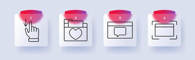 Interface set icon. Touch gesture, favorite folder, chat window, screen capture, digital UI, navigation, user experience, communication, online interaction. vector