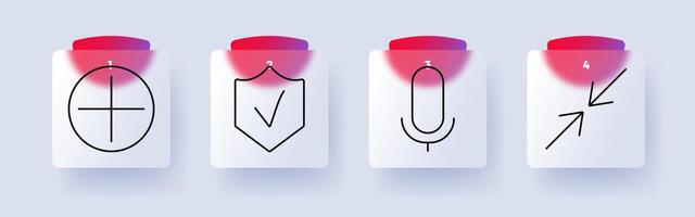 Control set icon. Plus, security, shield, microphone, arrows, direction, recording, command, safe, protection, input, approval, interface, settings, sound. vector