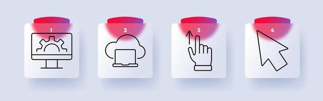 Digital technology and web set icon. Computer settings, cloud computing, touch interaction, cursor, online operations, internet navigation, cloud storage, web management vector