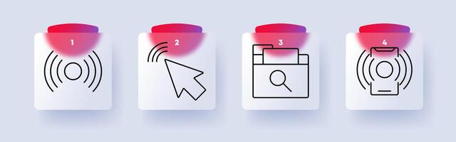 Technology set icon. Signal, click, search, tab, vibration, internet, pointer, notification, explore, browser, web, device, wireless, connectivity, information vector