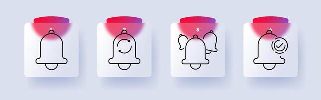 Notification and alerts set icon. Bell, update notification, multiple alerts, confirmed notification, reminder system, digital warning, online communication vector