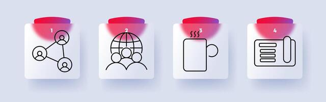 Social set icon. Connection network, global community, coffee cup, newspaper, communication, networking, media, online interaction, news, daily life vector