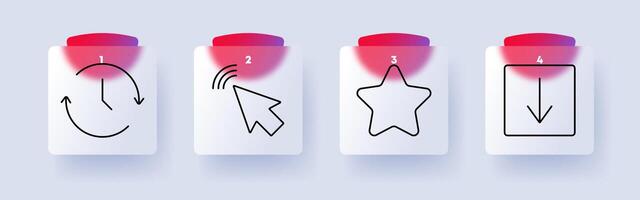Interface and interaction set icon. Time update, cursor click, favorite rating, download, digital interaction, online services, web navigation vector