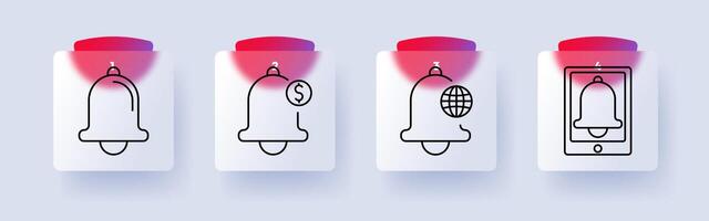 Notification set icon. Bell, financial alert, global notification, mobile notification, online alerts, communication, reminders, updates vector