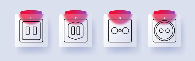 Electrical set icon. Power socket types, outlets, energy, electricity, infrastructure, appliances, power supply, connection, voltage, household. vector