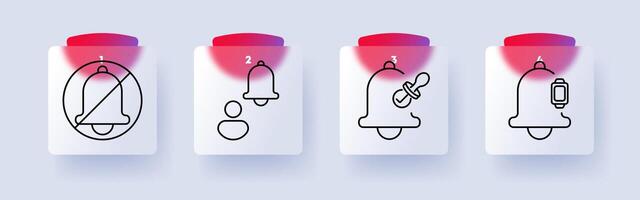 Notification set icon. Silent mode, user notifications, baby alert, smartwatch alert, communication, alarm, mobile settings, digital reminder, information. vector