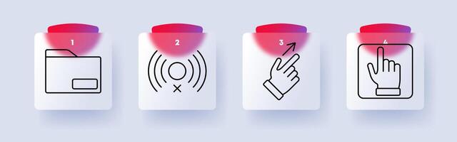 Interface set icon. Folder, disabled signal, touch gestures, swipe action, interaction, digital navigation, UI, UX, user experience, accessibility, control. vector