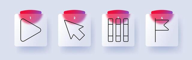 Multimedia and digital tools set icon. Play button, cursor pointer, equalizer, flag, media control, streaming, settings, navigation vector