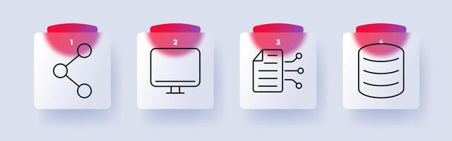 Data set icon. Network, computer monitor, file sharing, database, cloud storage, connectivity, information, digital system, organization, server, online, internet, technology, software. vector