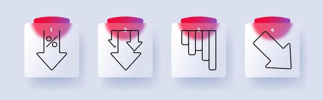 Finance set icon. Percentage with down arrow, descending arrows, financial decline, economic drop, recession, loss, statistics, investment, business risk vector