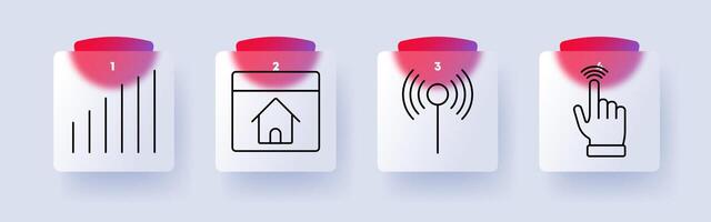 Connectivity set icon. Growth chart, smart home, wireless signal, touch command, network, technology, data transmission, digital automation, online communication. vector