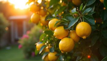 A lemon tree with many lemons on it photo