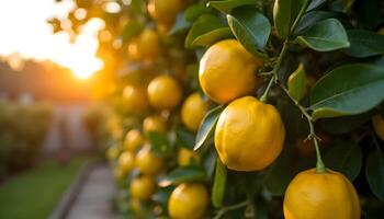 A close up of a lemon tree with ripe fruit photo
