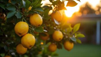 A lemon tree with ripe lemons in the sun photo