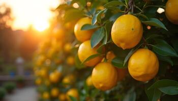 A lemon tree with many ripe lemons photo