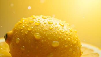A lemon with water droplets on it photo