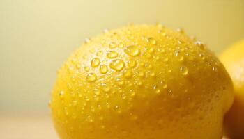 Two lemons with water droplets on them photo
