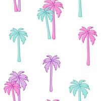 Seamless pastel palm tree pattern with colourful elements on a light background, creating a tropical and trendy aesthetic vector