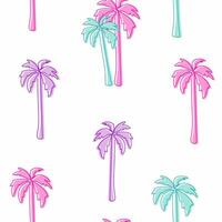 Seamless palm tree pattern with colourful, tropical elements for a trendy and stylish summer aesthetic vector