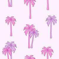 Pink and purple palm tree seamless pattern on a light background, featuring a trendy tropical design vector