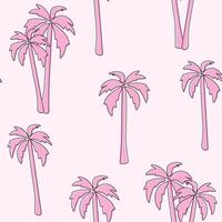 Seamless pink palm tree pattern on a light background, featuring hand-drawn tropical elements for a trendy and stylish summer aesthetic vector