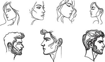 A set of sketches of different people's faces vector